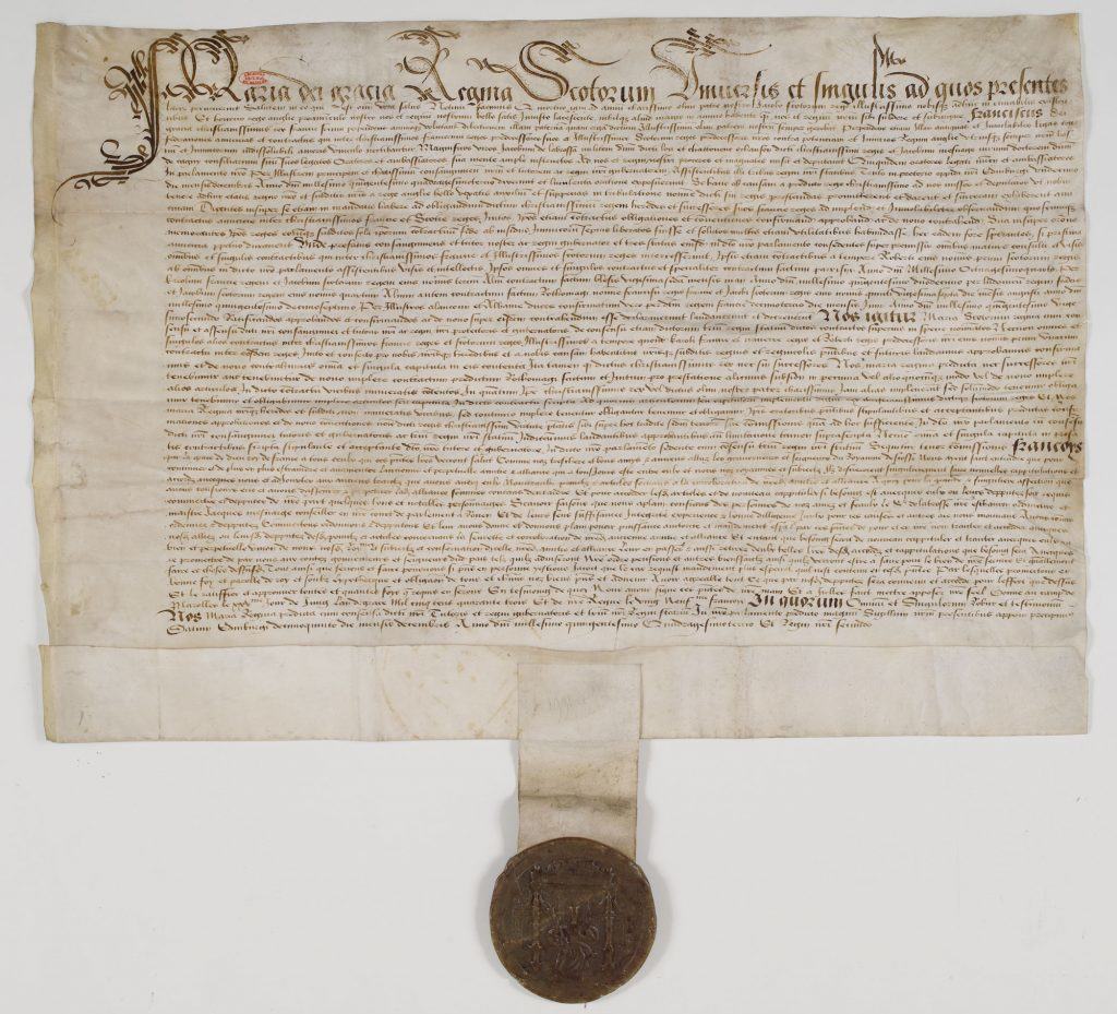 Traité d'alliance entre Marie Stuart, reine d'Ecosse et François Ier, roi de France, à Edimbourg, le 15 décembre 1543 Cote J679/54