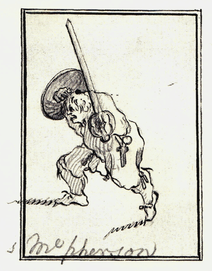 MacPherson, un officier en trews (comme la plupart des gentlemen) - les dessins de Penicuik - vers 1745