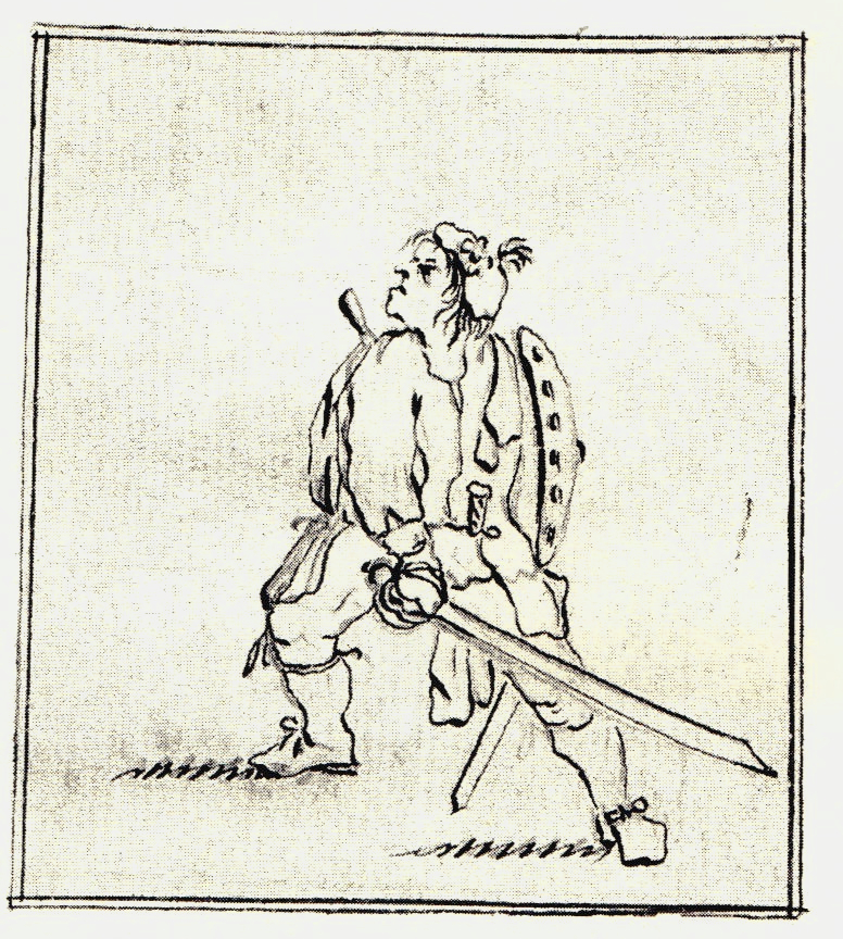 Un clansman équipé d'une broadsword à lame courbe - les dessins de Penicuik - vers 1745