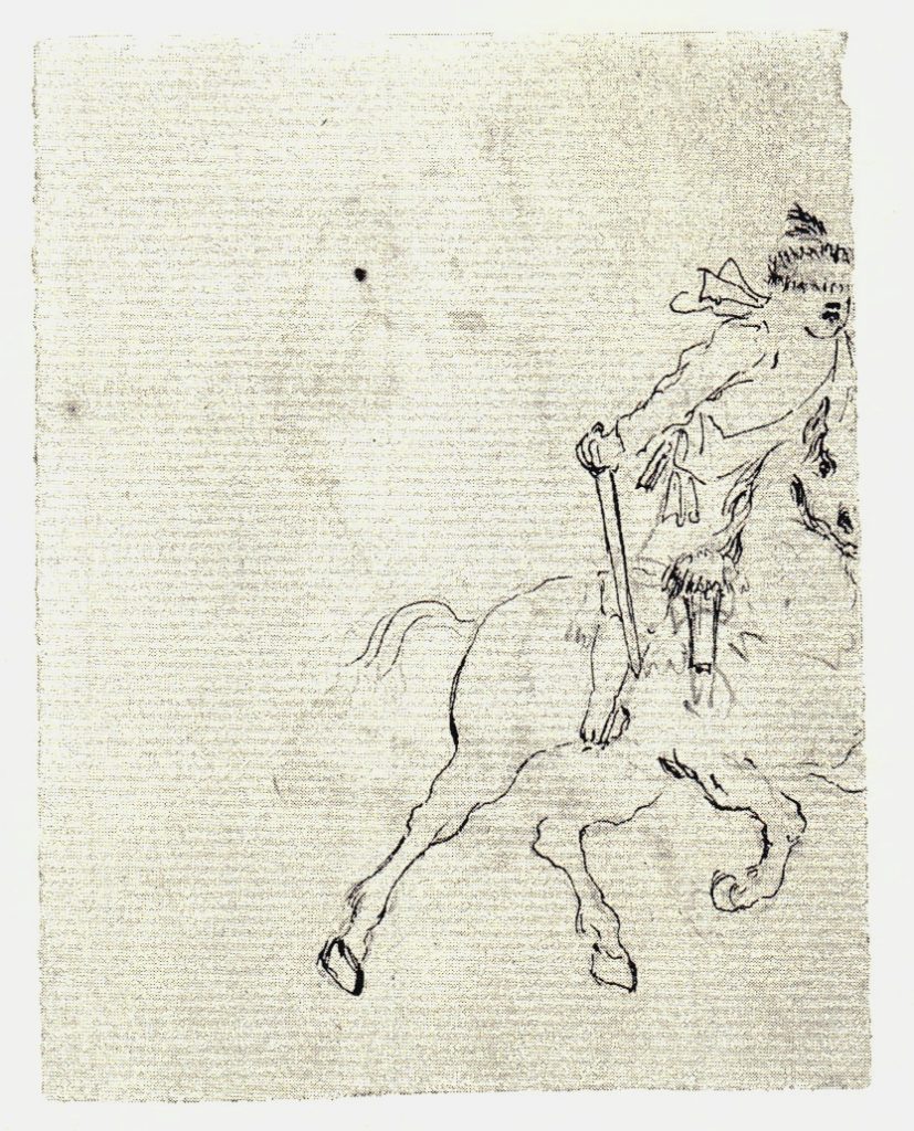 Un hussard de John Murray de Broughton en action - les dessins de Penicuik - vers 1745
