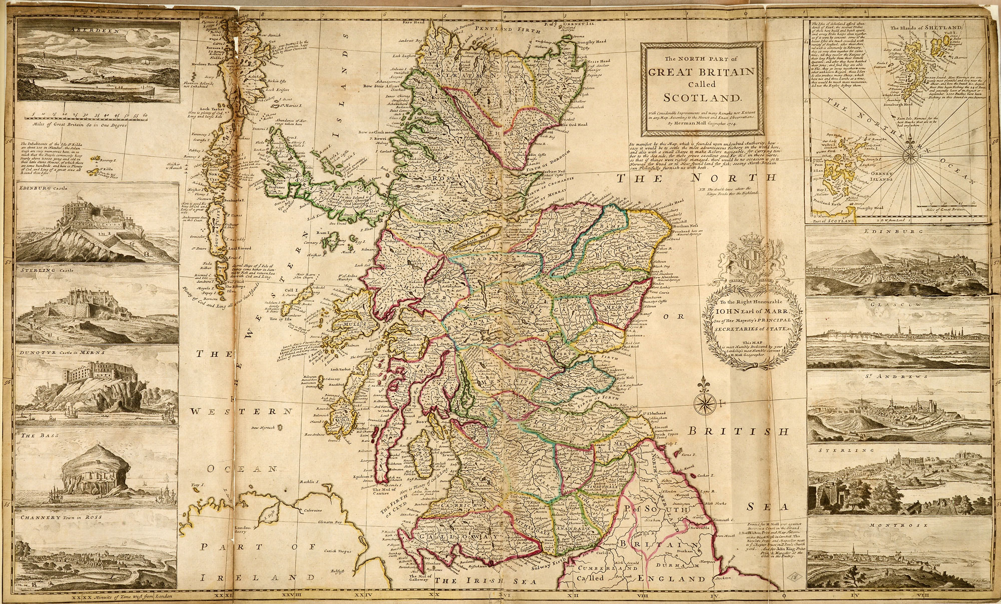 Carte de l'Ecosse en 1714 par Herman Moll, géographe britannique