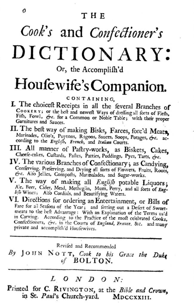 Livre de recettes par John Nott - Londres, 1723