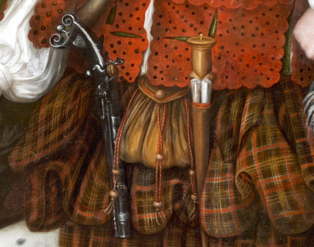 Sporran, détail Kenneth Sutherland, par Richard Waitt - détail, 1712, Ref. PG 1095 National Galleries of Scotland