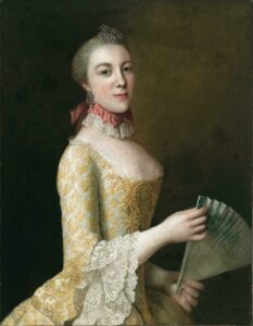 Portrait of a young woman with a fan, possibly Duchess Christiana of Mecklenburg Strelitz (1735–1794, Daniel Woge