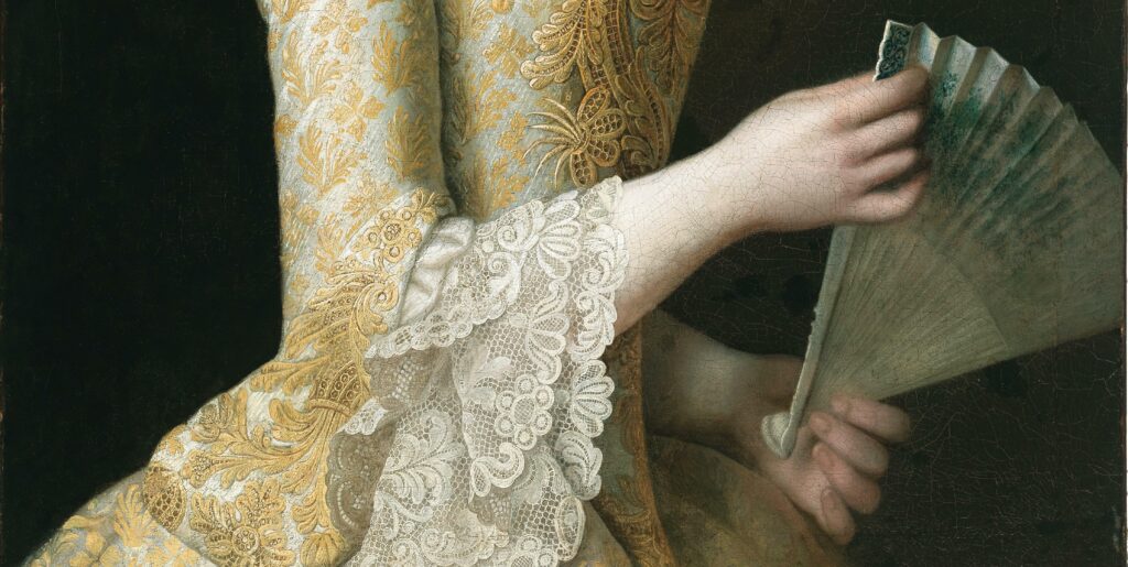 Portrait of a young woman with a fan, possibly Duchess Christiana of Mecklenburg Strelitz (1735–1794, Daniel Woge
