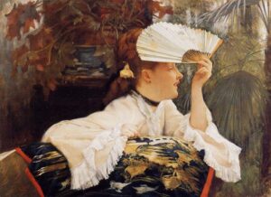 The Fan (c. 1875), by James Tissot. Oil on canvas, Wadsworth Atheneum Museum of Art, Hartford, Connecticut.